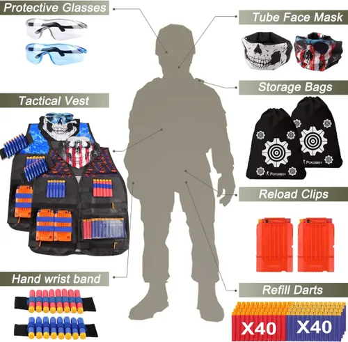 Miniatura 3 de 2 juegos de chaleco táctico Exsport, 2 chaquetas tácticas de élite para pistola Pack N-Strike 2 manos de muñeca, 2 clips de recarga rápida, 2