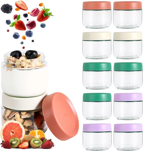 Miniatura 12 de Hoa Kinh - Tarros de almacenamiento de alimentos de vidrio con tapas, 10 onzas, paquete de 4 tarros pequeños de vidrio a prueba de fugas para avena