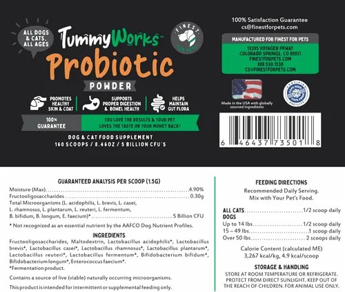 Miniatura 9 de Probióticos para perros y gatos TummyWorks El mejor polvo para aliviar diarrea, infecciones, prurito, comezón, alergías de piel y mal aliento.