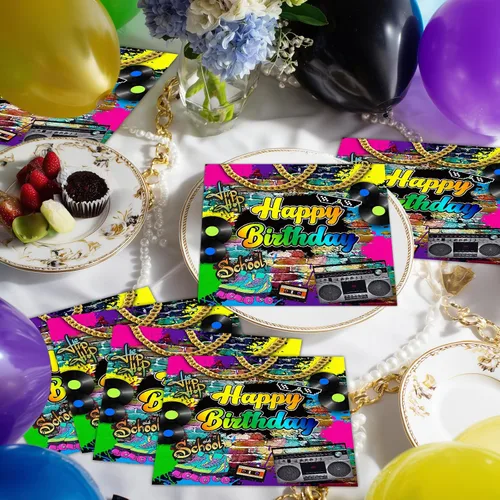 Miniatura 7 de Avezano 100 servilletas de papel para fiestas temáticas retro de los años 80 de 6.5 x 6.5 pulgadas, suministros de decoración de fiesta