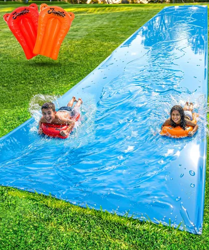 Miniatura 10 de JAMBO MEGA - Tobogán acuático de 30 pies x 82 pulgadas y 2 bodyboard modelo actualizado, extra largo extra ancho para niños, tobogán acuático