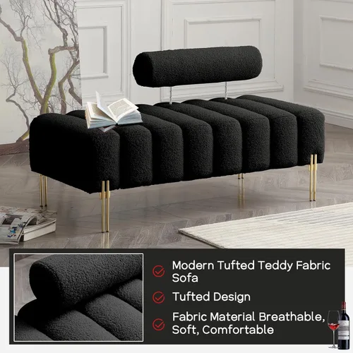 Miniatura 4 de NIOIIKIT Sofá loveseat moderno de 53.2", sofá de acento tapizado con patas doradas y respaldo ajustable, pequeños sofás de felpa teddy para Peluche