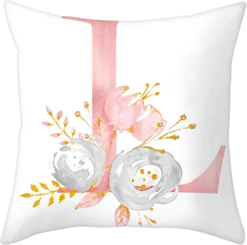 Miniatura 17 de Fundas de Almohada Decorativas del Alfabeto, Fundas de Cojín con Letras ABC y Flores, Fundas de Cojín Cuadradas de 18 x 18 Pulgadas, Protectores