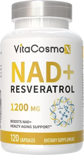 Suplemento NAD+ 1,200 mg por porción, 120 cápsulas (dinucleótido de nicotinamida y adenina) - 60 porciones, sin gluten, vegano