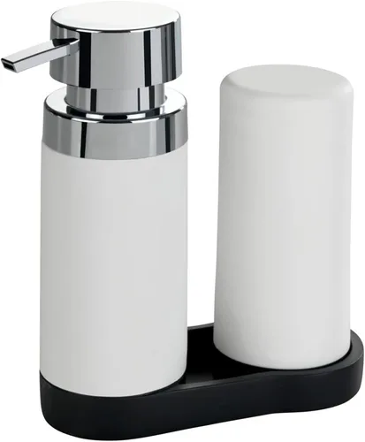 WENKO Estación dispensadora de jabón para platos para fregadero de cocina, botella exprimible para lavar líquidos y jabón de manos, botellas Blanco