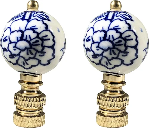 Miniatura 8 de Royal Designs, Inc. Decorativos Chinoiserie Azul y Blanco Terminales de Lámpara (Longevidad - 2 Pk)