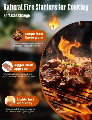 Miniatura 4 de E500 Arrancador de fuego, cuadrados para barbacoa, fogata, chimenea, estufa de leña, chimenea, hoguera, parrilla, 32 cubos para uso en interiores