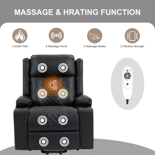 Miniatura 6 de Silla reclinable eléctrica para personas mayores con masaje por vibración y calefacción lumbar, sofá individual eléctrico de piel sintética