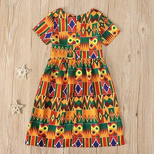 Miniatura 5 de Ropa de vestir de princesa de manga corta con estampado africano Dashiki para niñas pequeñas (multicolor, 2-3 años)