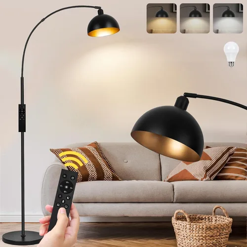 【Actualizado】 Lámparas de pie de arco negro para sala de estar - Lámpara de pie arqueada regulable con control remoto y bombilla LED de 9 W