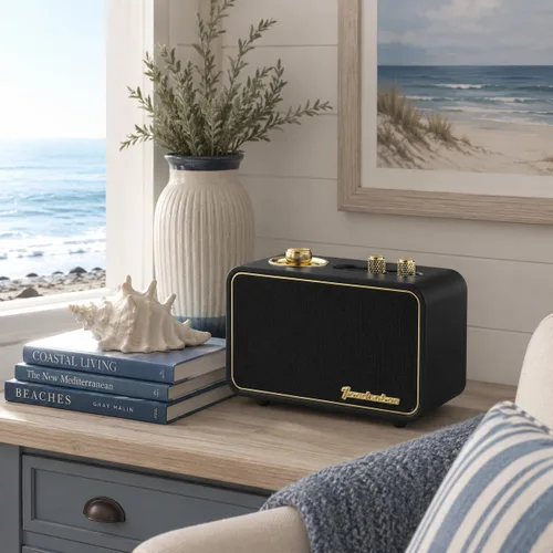 Miniatura 11 de Altavoz Bluetooth vintage con radio AM/FM, naranja Retro Wireless Speaker, 10H Playtime, Charge-While-Play, Aux/Antenna, Interchangeable Panel