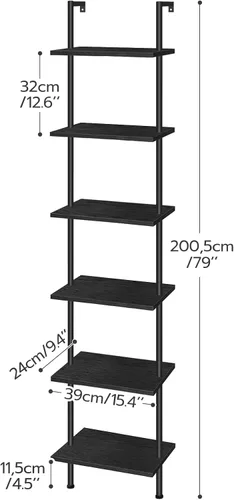 Miniatura 3 de HOOBRO Estantería de escalera DIY, estantería de 6 niveles de madera montada en la pared, estantería estrecha, estante de exhibición, estante