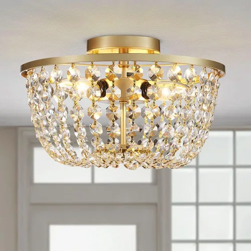Miniatura 11 de WUZUPS Lámpara de techo semiempotrada de cristal, lámpara de techo moderna para dormitorio, pasillo, bar, cocina, baño, 7.6 pulgadas de alto x 9.8