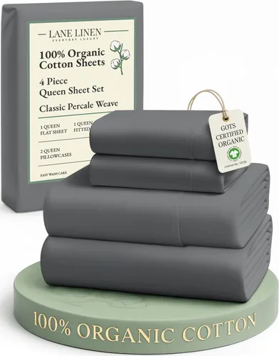 Miniatura 173 de LANE LINEN Sábanas 100% algodón orgánico para cama tamaño King, sábanas de percal suave, transpirables, de lujo, estilo hotelero, lavables a 09