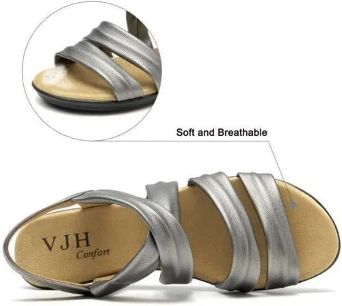 Miniatura 3 de VJH confort Sandalias planas para mujer, correas suaves, puntera abierta, ligeras, elásticas, cómodas, informales, para caminar