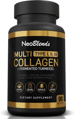 Multi colágeno + cúrcuma fermentada – Colágeno hidrolizado tipos I, II y III con biotina, ácido hialurónico y vitamina C – Apoyo para la piel, el