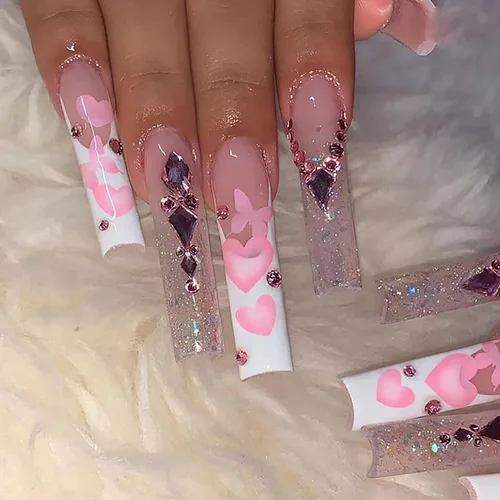 Miniatura 11 de Uñas postizas a presión tipo ataúd súper largas, 24 uñas postizas reutilizables de cobertura completa con pestañas adhesivas, uñas postizas