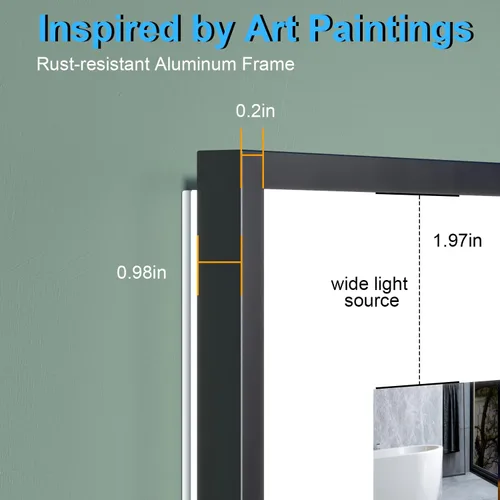 Miniatura 2 de Espejo de baño LED de 20 x 28 pulgadas con luces, espejos iluminados delanteros y traseros para montaje en pared de baño, decoración de marco negro