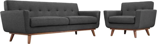 Modway Engage - Sillón de una pieza tapizado con tela y sofá de dos piezas de estilo de mediados de siglo, Tela, Gris