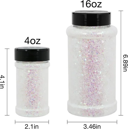 Miniatura 4 de TORC Purpurina holográfica blanca de 4 onzas, mezcla de purpurina gruesa a granel para decoración de festivales de arte cosmético de resina Blanco