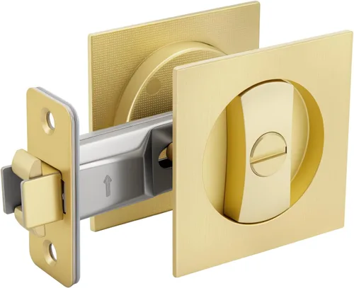 Miniatura 16 de goldenwarm Cerradura de Puerta Corrediza Redonda de Níquel Cepillado, Herrajes para Puerta Corrediza para Orificio Redondo de 2-1/8'', Manijas
