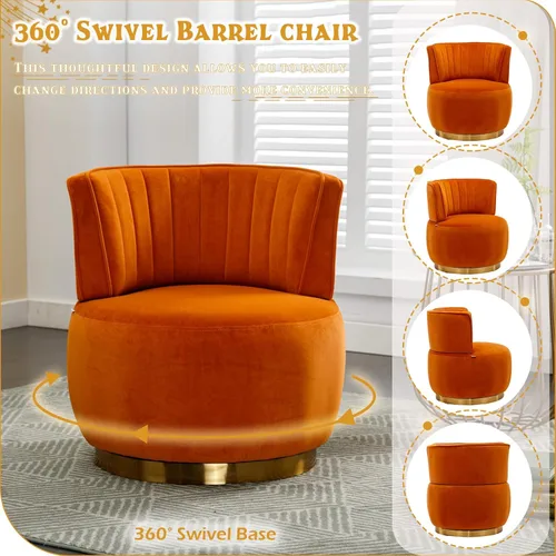 Miniatura 4 de Silla giratoria de terciopelo, sillón giratorio tapizado de 360 grados, moderno y cómodo sillón redondo para sala de estar pequeña, dormitorio