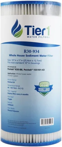 Tier1 Filtro de agua de 30 micras de 10 x 4.5 pulgadas | Cartucho de sedimento plisado de poliéster para toda la casa | Reemplazo para filtro de