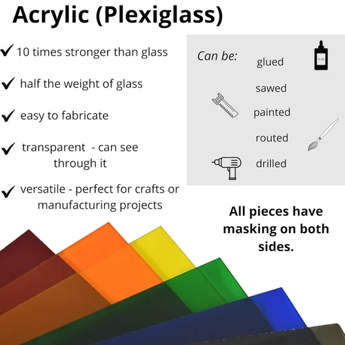 Miniatura 4 de BuyPlastic Hoja de plexiglás acrílico de color púrpura transparente 1020 de 1/4 de pulgada de grosor, tamaño nominal 12 x 12 pulgadas, vidrio