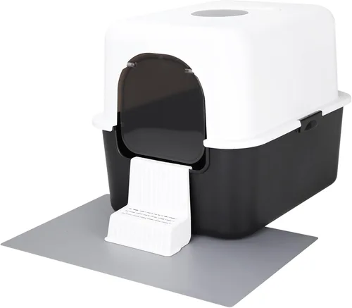 Sfozstra - Caja de arena cerrada para gatos, color negro, entrada superior y frontal | PP Material, Lift-Off Top for Easy Cleaning, High Sides,