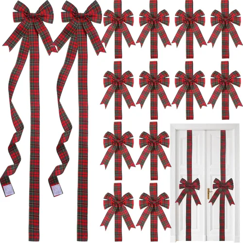 Yinkin 16 lazos de cinta de gabinete de Navidad de 10 x 87 pulgadas, cintas y lazos de puerta a cuadros de búfalo, decoración moderna de Navidad