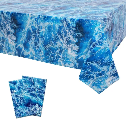 Miniatura 9 de Mantel de plástico con estampado de olas del océano azul bajo el mar, para playa, piscina, fiesta de cumpleaños, suministros de decoración