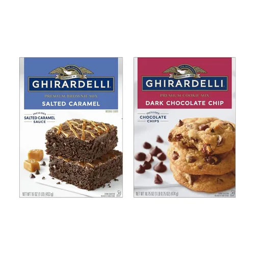 Ghirardelli Brownie & Cookie Mix Variety Pack – Dark Chocolate Chip Cookie Mix (16.75 oz) & Salted Caramel Brownie Mix (16 oz), 2 Count (Variety