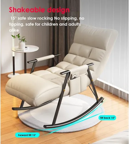 Miniatura 3 de Mecedora reclinable ajustable para balcón y patioSilla moderna para exteriores para sala de estar y ocio, muebles cómodos de relajación, marco