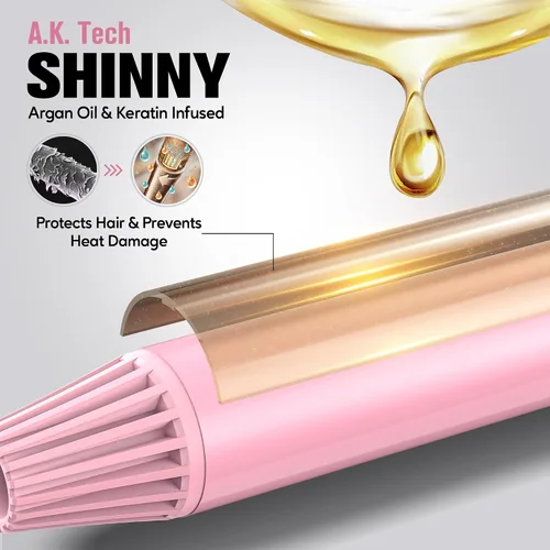 Miniatura 3 de FARERY Rizador de barril largo de 1 pulgada, rizador extra largo para cabello fino, infundido con aceite de argán y queratina, 11 temperaturas Rosa