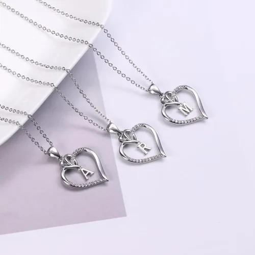 Miniatura 5 de STORUP Collares con inicial de corazón para mujeres y niñas, chapado en oro de 14 quilates, circonita cúbica, inicial de la A a la Z, collar
