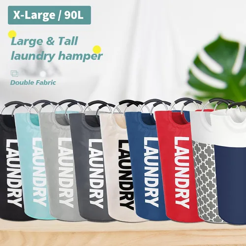Miniatura 7 de Twira Cesta de lavandería grande de 90 litros, cesta de lavandería que se mantiene bien, bolsa de lavandería con asas acolchadas, contenedor de ropa