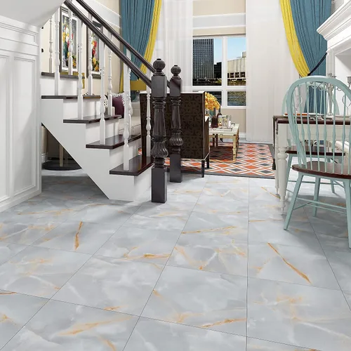 Miniatura 7 de FunStick Azulejos de mármol para baño, 12 x 12 pulgadas, vinilo adhesivo de color gris dorado, azulejos adhesivos para suelos de cocina, inquilinos