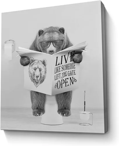 Miniatura 31 de Bonito oso para decoración de baño, arte de pared divertido con estampado de oso de casa de campo, pintura decorativa de pared enmarcada moderna