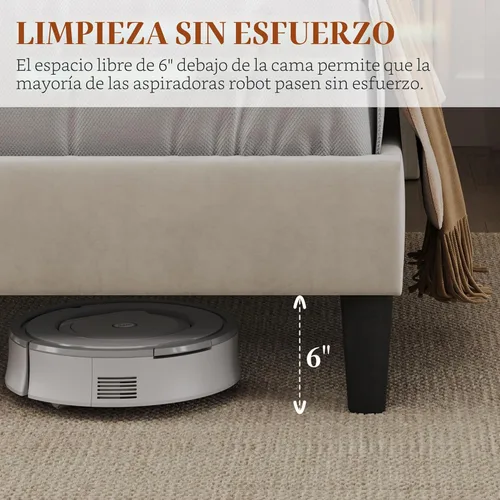 Miniatura 6 de Yaheetech Base de cama tamaño Queen con estación de carga USB y estante de almacenamiento/plataforma de cabecera tapizada con lado de ala/soporte