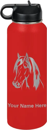 Miniatura 10 de LaserGram Botella de agua personalizada, cabeza de caballo 1, acero inoxidable de doble pared aislada al vacío con popote superior, regalo grabado
