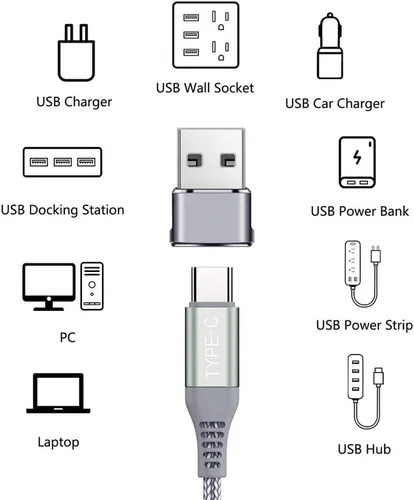 Miniatura 6 de QCEs Adaptador USB a USB C, 2 unidades USB-C hembra a USB macho convertidor de cargador para iPhone 17/16/15/14/13/12/11 Pro Max CarPlay, Apple