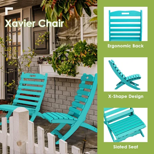 Miniatura 3 de GREENVINES Silla plegable Xavier Wave Sillas Adirondack portátiles Plástico HDPE Silla para fogata para todo tipo de clima Aqua