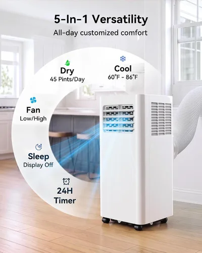 Miniatura 3 de Feelfunn Aire acondicionado portátil de 8000 BTU, 3 en 1, enfría 350 pies cuadrados, CA silenciosa con ventilador y deshumidificador, pantalla LED