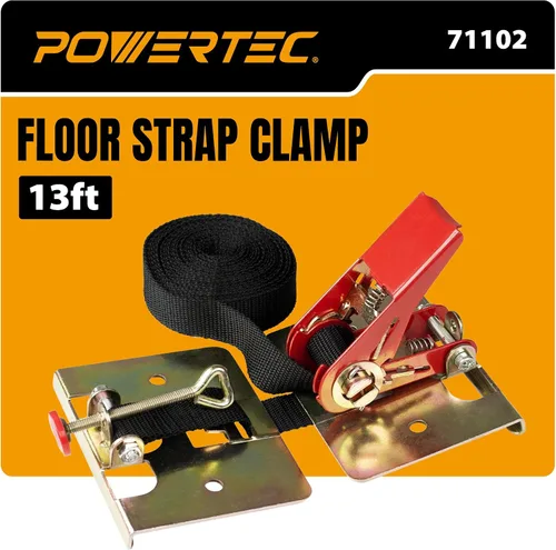 POWERTEC Abrazadera de correa para suelo de madera, abrazadera de instalación para pisos con correa de nailon de 13 pies, fuerza de sujeción de 220