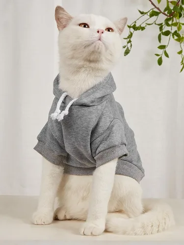 Miniatura 3 de QWINEE Sudadera básica con capucha para perro, suéter cálido para gatos, ropa para mascotas para Chihuahua, cachorro, gatito, perros pequeños y Gris