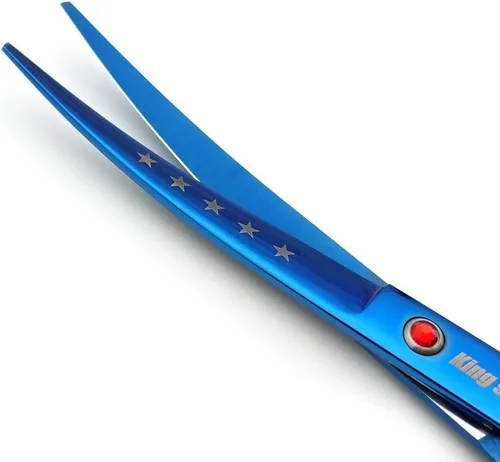 Miniatura 7 de KINGSTAR Juego de tijeras profesionales de aseo de mascotas de 7.0 pulgadas, color azul titanio, tijeras rectas, adelgazantes y curvas, juego de 4