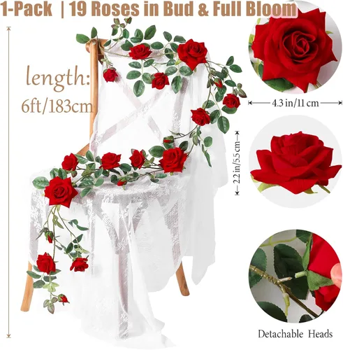 Miniatura 5 de Veryhome - Guirnalda de rosas artificiales estilo enredadera, falsas, para colgar, plantas de hiedra y rosas, 1.83 m para decoración de boda, fiesta