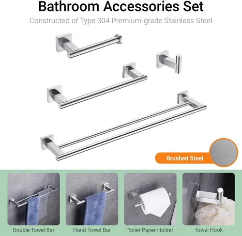 Miniatura 3 de Hoooh - Toallero de baño de acero inoxidable para baño, cocina, montaje en pared