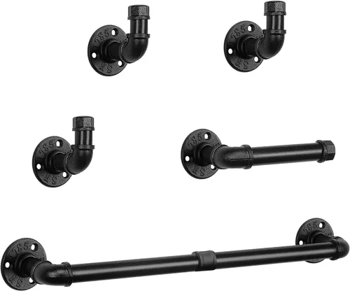 NearMoon Juego de accesorios de baño de tubería industrial de 5 piezas, incluye barra de toalla de 18 pulgadas, soporte para papel higiénico y 3