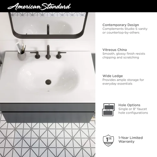 Miniatura 4 de American Standard 1297008.020 Studio S 24 - Fregadero de tocador - Centro de 8 pulgadas, color blanco